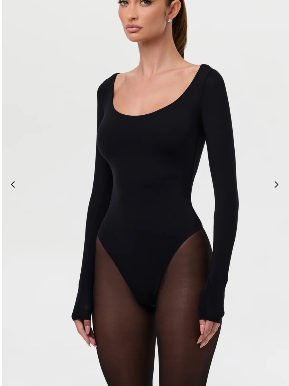 naked wardrobe Black Scoop Long Sleeve Thong Bodysuit size S